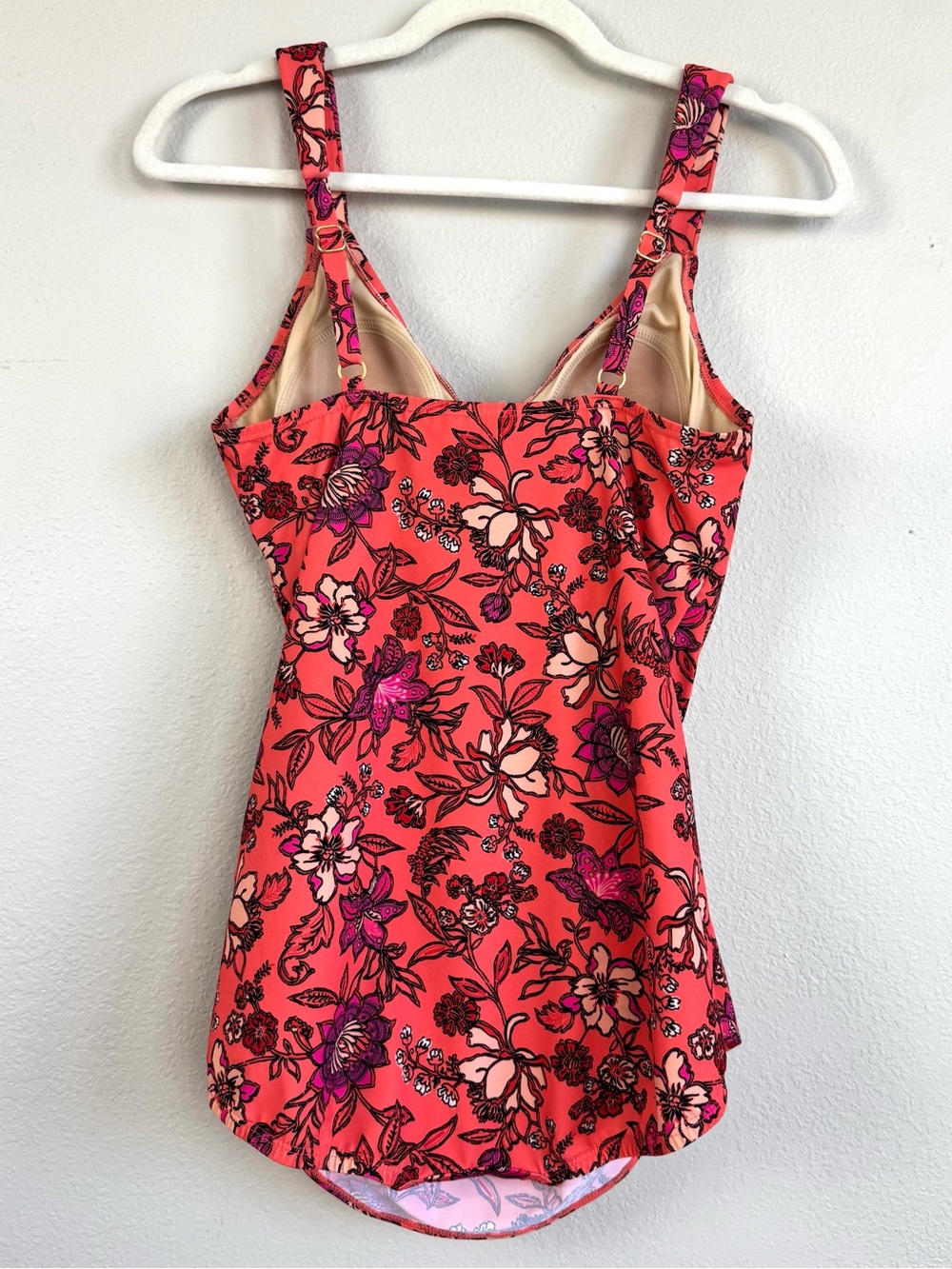Lands End Women’s Sz 8 One Piece Swimsuit Wrap Ruched Dress Coral Paisley Floral - Picture 4 of 10